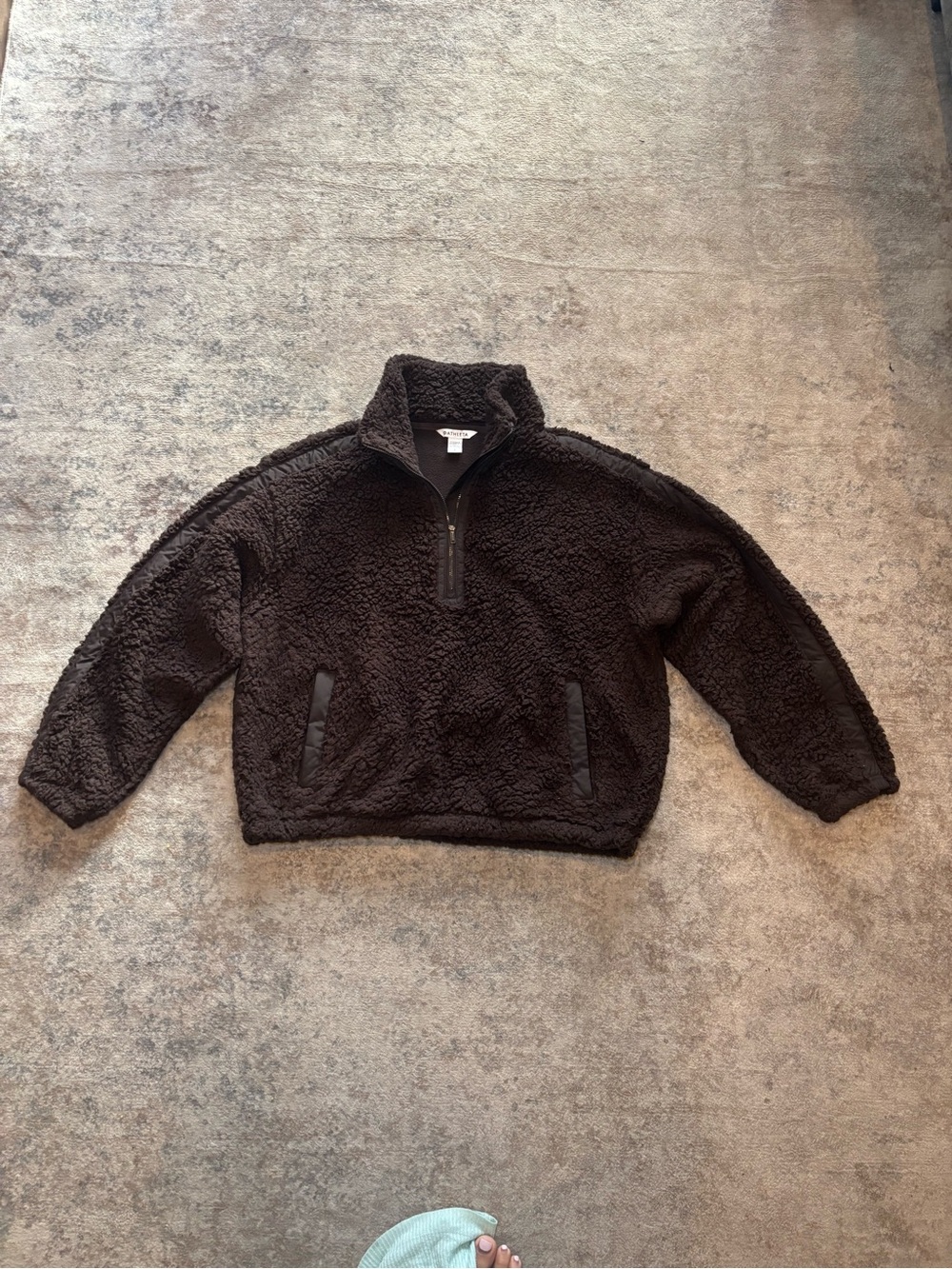 Athleta cloud fleece brown Cozy Sherpa Quarter-Zip Pullover Sweatshirt L